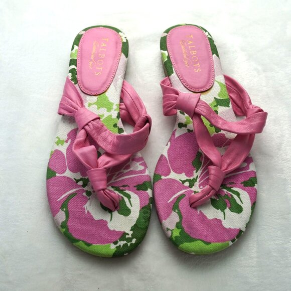 Talbots Pink Floral Canvas‎ Sandals with Leather Straps Womens Size 7M - Picture 1 of 5